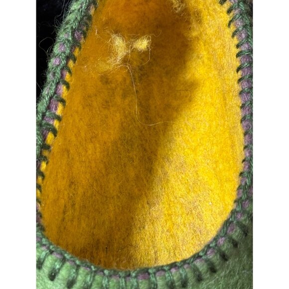 Handmade  Alpaca Spring Green Floral Felted Slippers Leather  Soles - Picture 4 of 7